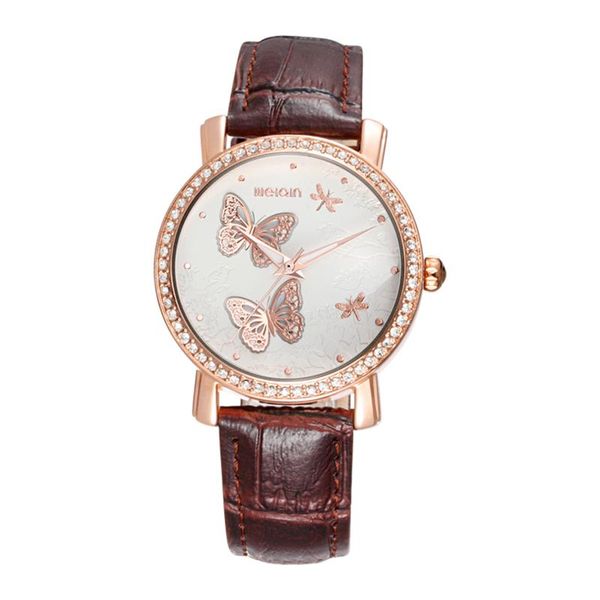 

wristwatches 2021 fashionable and luxurious crystal diamond watches leather straps unique waterproof quartz for ladies, Slivery;brown