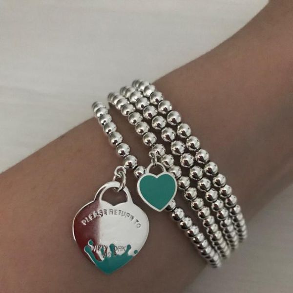 

beaded, strands original model 1:1 925 sterling silver fashion spray heart-shaped beads 4mm women bracelet logo fine tifjewelry holiday gift, Black
