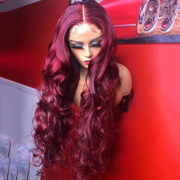 

150% human hair wigs for women body wave color #99j lace middle t part wig baby pre plucked brazilian remy1, Black;brown