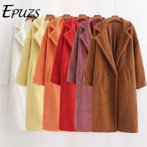 

winter red pink teddy coat women faux fur vintage thick warm long winter jacket lady lambswool outwear 211220, Black