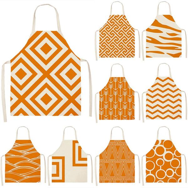 

aprons orange geometric pattern kitchen sleeveless cotton linen bibs 53*65 household women cleaning home cooking pinafore 46411
