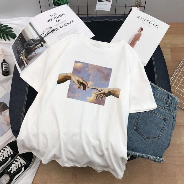 

women's t-shirt women t shirts michelangelo print tshirt streetwear female t-shirts oversized short sleeve tee shirt harajuku woman, White