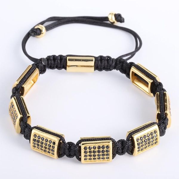 

charm bracelets singreal charming zirconia cz stone braiding black rope men jewelry handmade macrame braided hand, Golden;silver