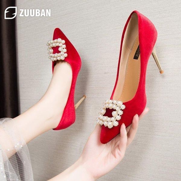 

dress shoes red bridesmaid wedding stiletto high heels luxury pearl buckle party elegant lady pumps zapatos mujer, Black