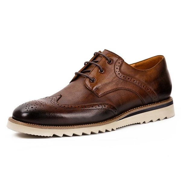 

dress shoes italian men genuine wingtip leather oxford retro working for male lace up party oxfords size 44, Black
