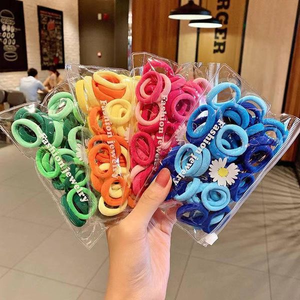 

small daisy bag gradient towel hair tie rubber band ponytail head rope girls color 50 packs accessories, Slivery;white