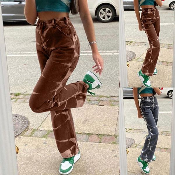 

tie dye print baggy jeans joggers women streetwear vintage aesthetic straight denim pants dyed skinny high waist women's, Blue