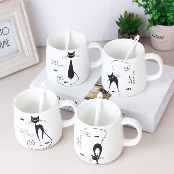 

mugs cartoon cute kitten ceramic cup with spoon milk creative coffee mug children breakfast holiday gift box