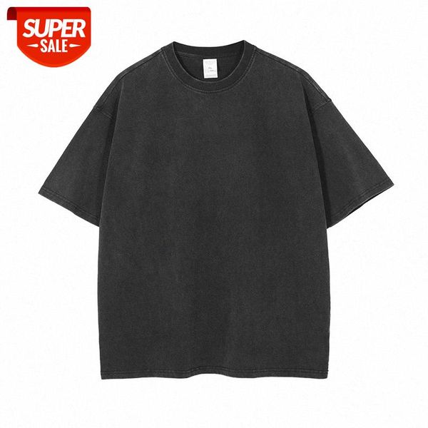 

streetwear men high street heavy 250g wash water, old dyed whitening oversize basic short-sleeved t-shirt #r08q, White;black
