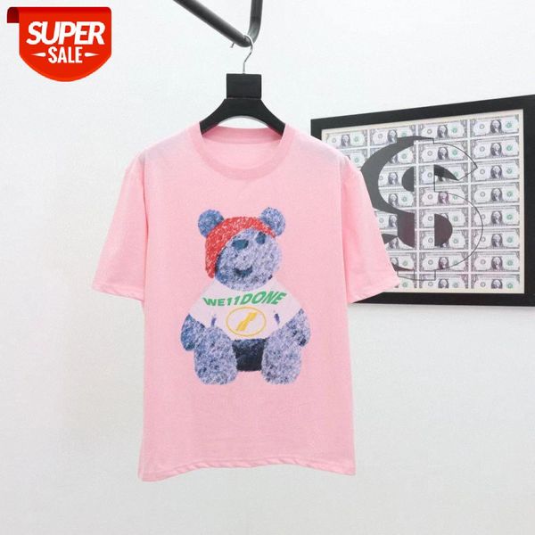 

offset printed bear pattern short-sleeved on chest #wc6l, White;black