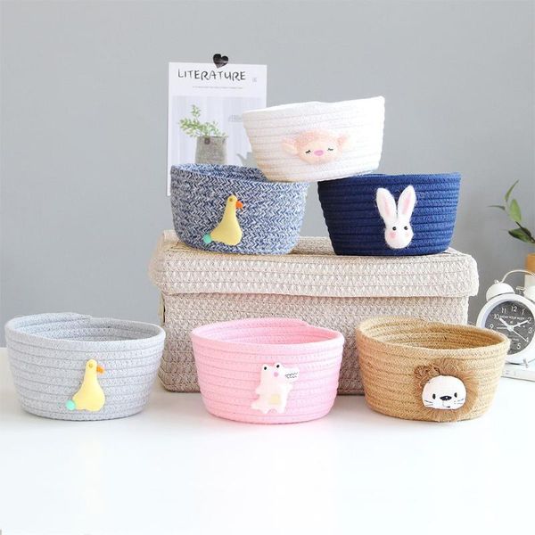 

storage baskets cartoon animal handmade cotton rope woven basket dirty clothes laundry kids toy desksundries organizer hamper