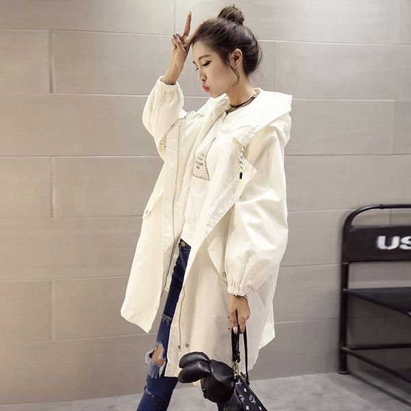 

women's trench coats 2021 spring summer casual thin windbreaker women letter hooded coat female medium long loose sunscreen clothing pl, Tan;black