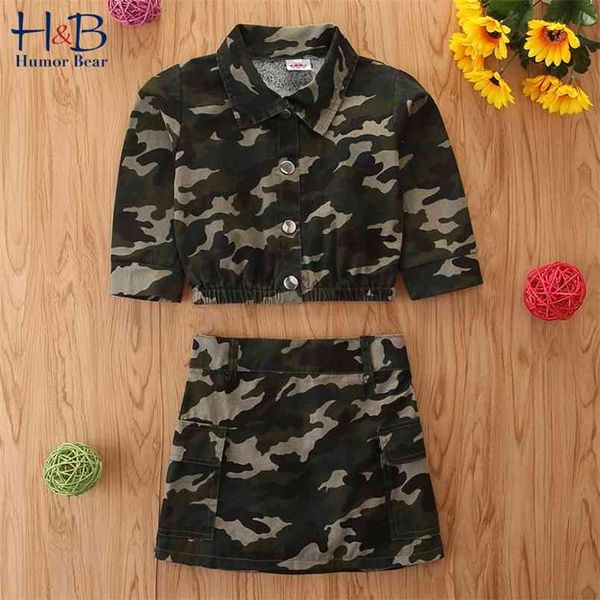 Mädchen Kleidung Set Frühling Herbst Casual Langarm Camouflage Gedruckt Top + Rock 2 stücke Anzug Kleinkind Kinder 2-6Y 210611