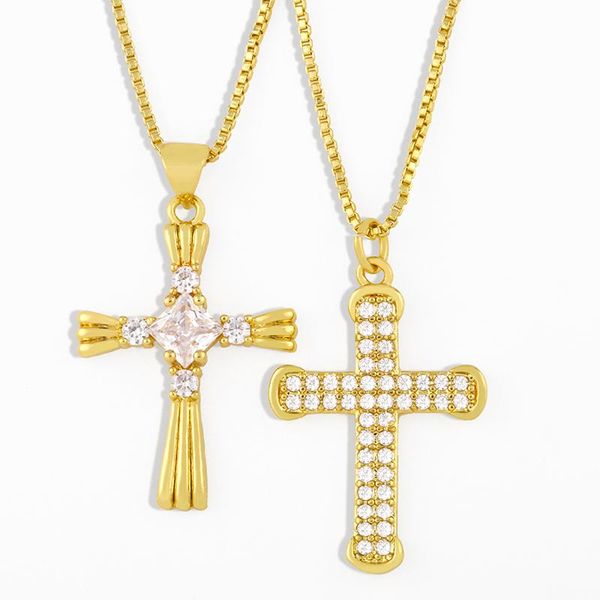 

pendant necklaces flola cz pave cross necklace for women with stone cubic zirconia clavicle chain protection jewelry gifts nker72, Silver