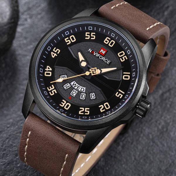 

wristwatches naviforce fashion mens watches militray sport quartz men watch leather waterproof male relogio masculino 9124, Slivery;brown