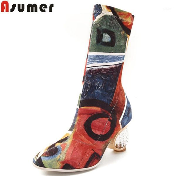

boots asumer 2021 fashion autumn winter shoes woman square toe over the knee for women classic prom thigh elastic big size11, Black