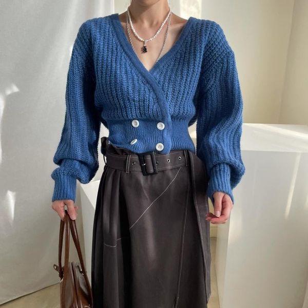 

women's knits & tees vintage chic sweater v-neck lose cashmere cardigan femme manche longue solid chaquetas de punto mujer female, White