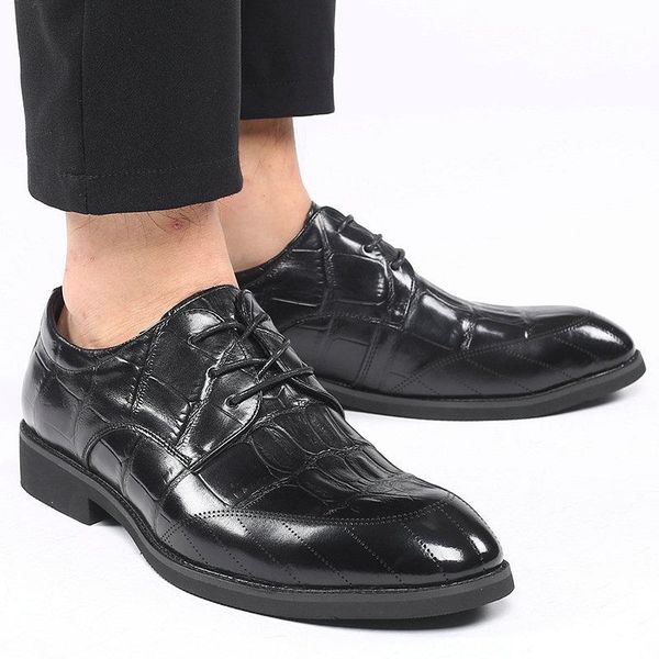 

dress shoes layer cowhide men's leather plaid derby increased brand business, Black
