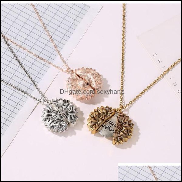 

pendant necklaces & pendants jewelry fashion opened sunflower necklace double-sided lettering clavicle chain s739 drop delivery 2021 isfdk, Silver