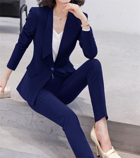 

ladies pant suits royal blue jacket+pants women business blazer formal office uniform style female trouser pantsuit women's two piece p, White