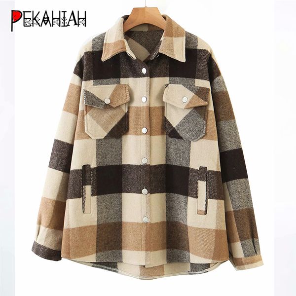 

wintewr clothing vintage poet women jaet coat fashion slim long sleeve plaid casual loose jaet famale outerwear chic top, Black