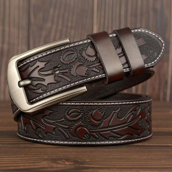 

men genuine leather luxury jeans belts designer male business belt vintage waistband strap cowboy zlb410, Black;brown