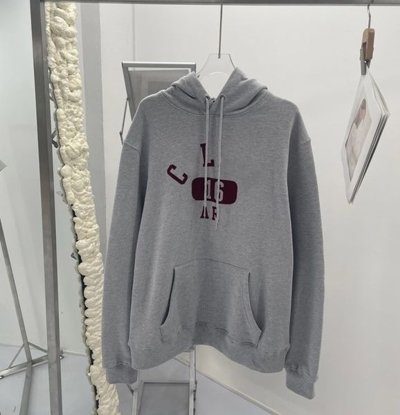 

brand hoodie 21 early autumn new ce wine red flocking letter no. 16 number leisure loose hooded sweater for lovers, Black