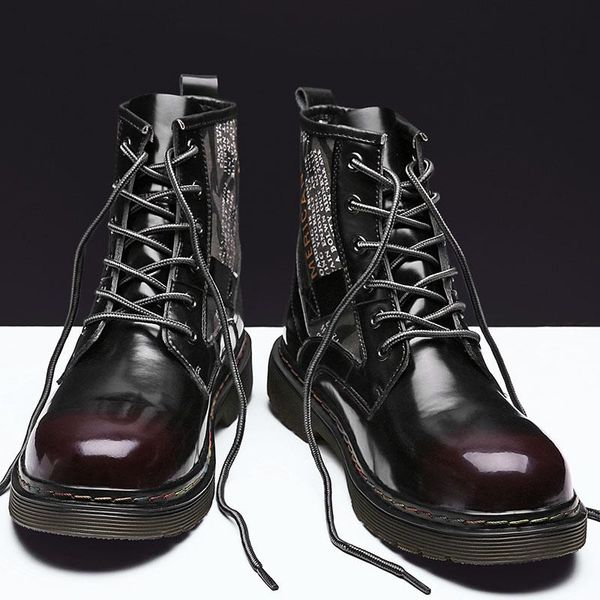 

boots lovers pu leather autumn winter waterproof thick sole camouflage short men women outdoor ankle work shoes, Black