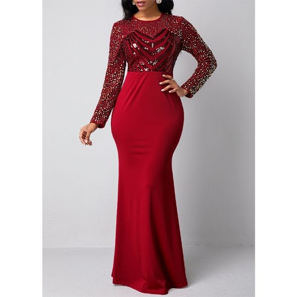 

women's 2021 autumn round neck sleeve sequin dress long skirt, Black;gray