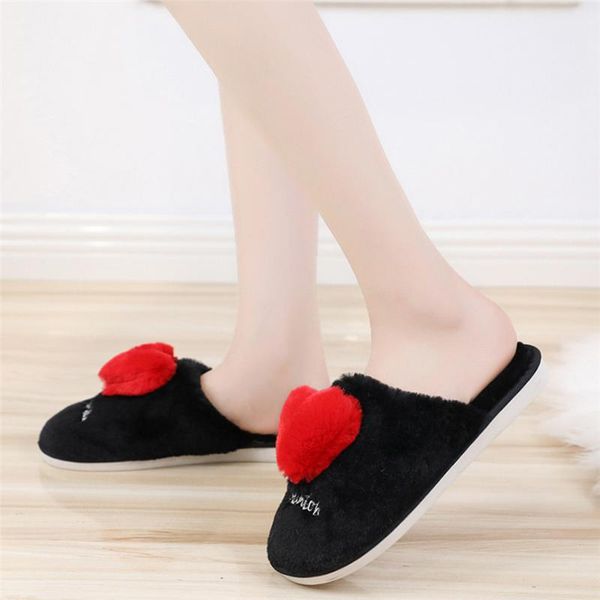 

slippers cute non-slip winter women cotton warm thick bottom home couple style 2021 shoes indoor plush fur 40, Black
