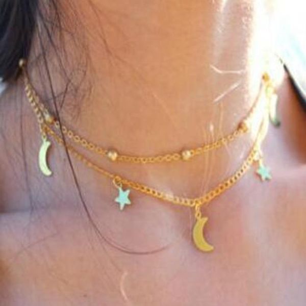 

chains bonlavie necklace retro simple layered moon stars sequins multilayer, Silver