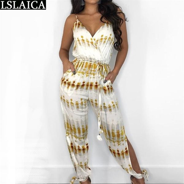 

bodysuit women spaghetti strap slim tie-dye sleeveless bandage jumpsuit elegant female clubtwear summer 210515, Black;white