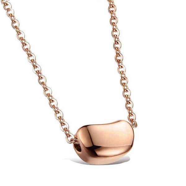 

charm fashion new dign fancy necklac jewelry stainls steel clavicle pendant chain golden bean necklac for women, Silver