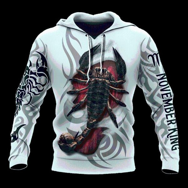 Herren Hoodies Sweatshirts Herren Casual 3D-Druck November Skorpion Tattoo Mann Pullover Damen Kapuzen-Sweatshirt Hip-Hop-Jacke Unisex Streetwear