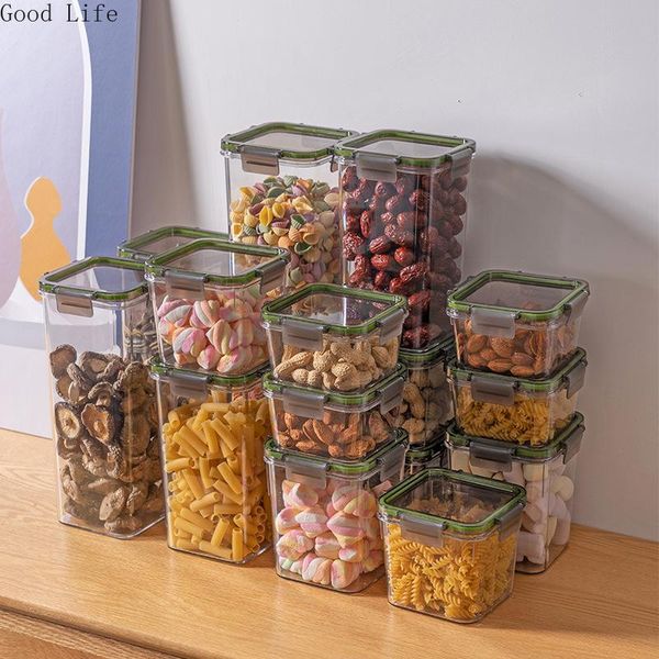 

storage bottles & jars lockable moisture-proof airtight tanks, square transparent kitchen multigrain containers, dried fruit fresh-keeping b