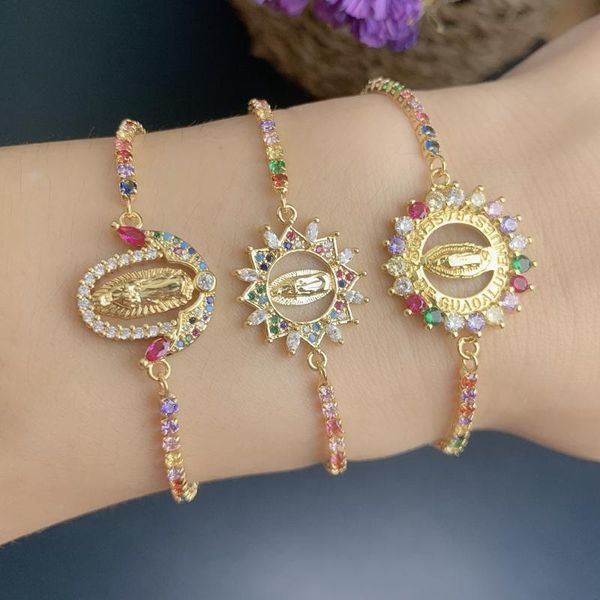 

charm bracelets zircon religion holy virgin mary for women adjustable box chain jewelry, Golden;silver