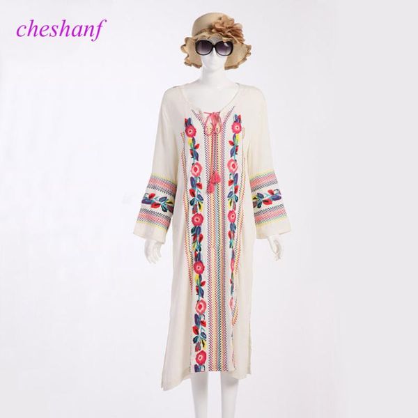 

casual dresses 2021 women vintage bohemian long flare sleeve fashion midi white mexican embroidered dress 1655, Black;gray