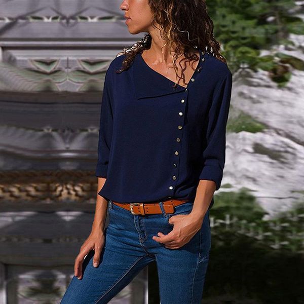 

women's blouses & shirts 2021 blouse autumn fashion v neck office casual long sleeved comfortable button wild, White
