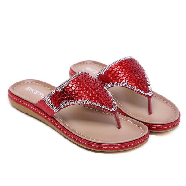 

fashion crystal ladies slipper flat with shoes bohemia summer women sandals beach flops flip slippers, Black