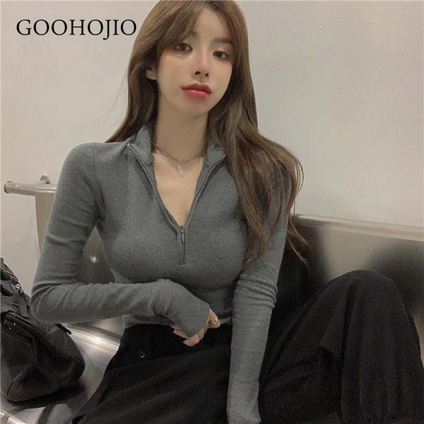 

women's t-shirt goohojio 2021 spring long sleeve t-shirts women tight simplicity solid color v-neck knitting tshirt for, White