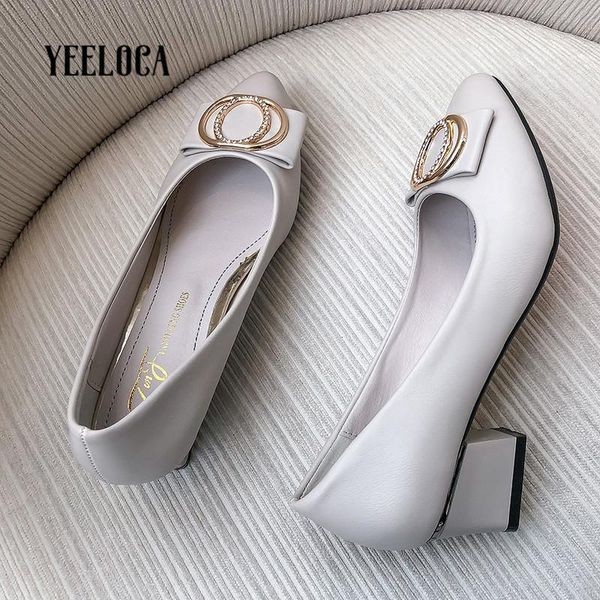 

dress shoes yeeloca 2021 spring autumn pumps women med heels pointed toe metal decoration concise mary janes woman, Black
