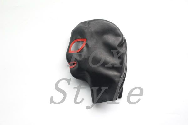 

party masks cross-dresser black latex mask with red trim