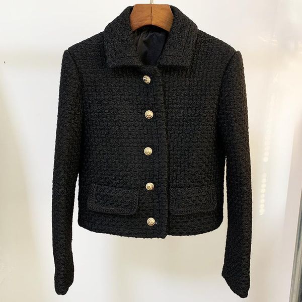 

fall / winter 2021 lapel retro small fragrance trend long sleeve black wool tweed coat o199 women's jackets, Black;brown