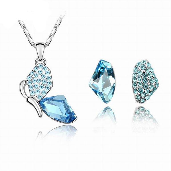 

earrings & necklace lyiyunq zircon crystal jewelry sets for women fashion temperament rhinestone wedding set, Silver