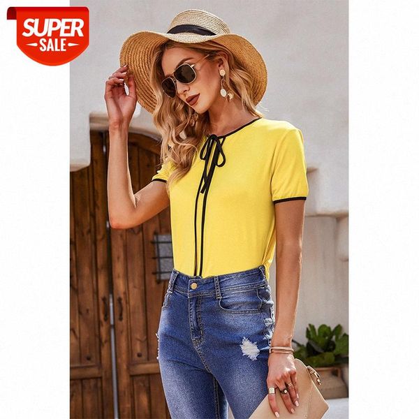 

[in stock]summer european and american women's bow loose short-sleeved casual t-shirt women #nc4g, White