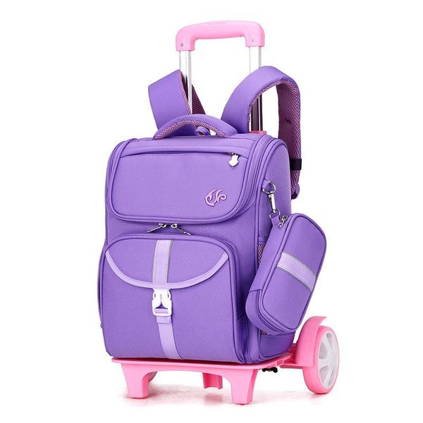 

fashion children trolley school bag 2/6 wheels removable kids wheeled nylon waterproof travel mochilas bags