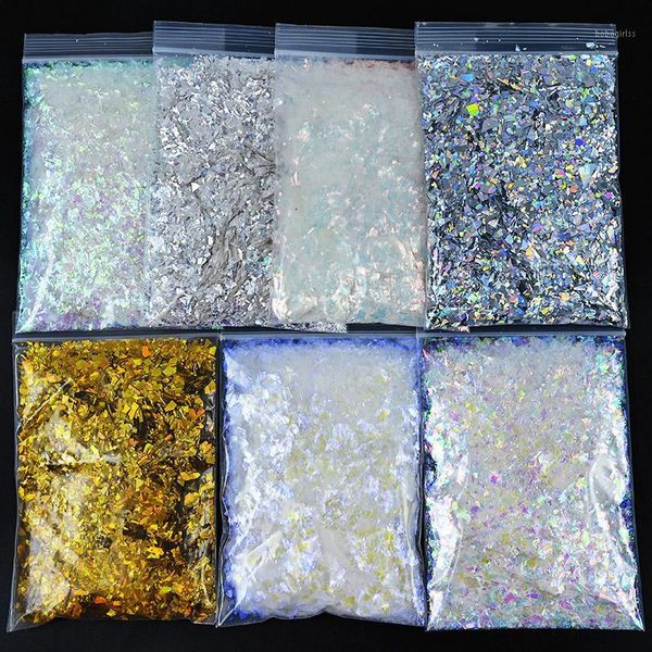 

1bag/7 colors rainbow connection - irregular shard flake glitter holographic flakes for 3d nail art sparkly sequins1, Silver;gold