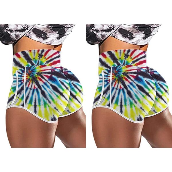 

running shorts ladies butt-lift yoga printed pants women summer gym workout sports elastic high waist fitness activewear bottoms, Black;blue
