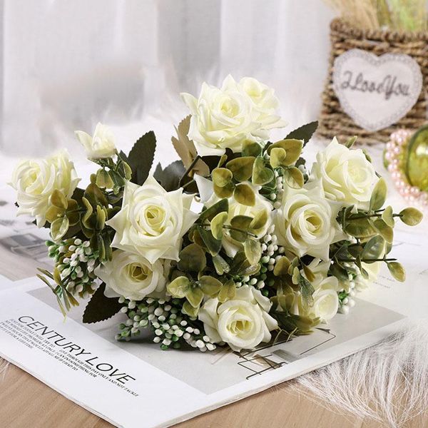 

head curling silk rose real touch artificial flowers fake mini bouquet flower for home wedding decor decorative & wreaths