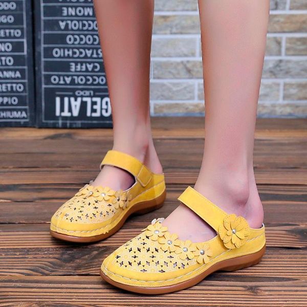 

women's flat slippers summer women retro casual beach open toe sandals floral footwear tenis feminino, Black